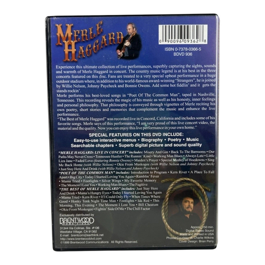 Merle Haggard In Concert, Nashville TN. & Concord CA. (DVD, 1999)