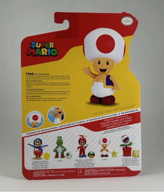World of Nintendo Super Mario TOAD w/ STAR Action Figure Jakks MOC