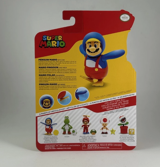 World of Nintendo Super Mario 4” PENGUIN MARIO w/ COIN Action Figure Jakks MOC