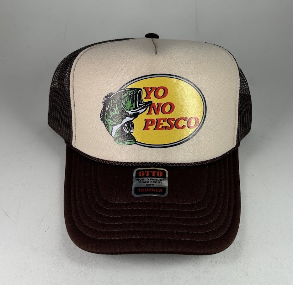 YO NO PESCO Trucker Hat/Snapback Cap, Brown/Beige Bass Fish OSFA NWT