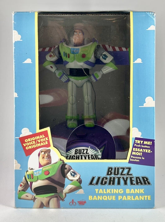 Vintage 1995 Toy Story BUZZ LIGHTYEAR Electronic Talking Bank Thinkway MIB