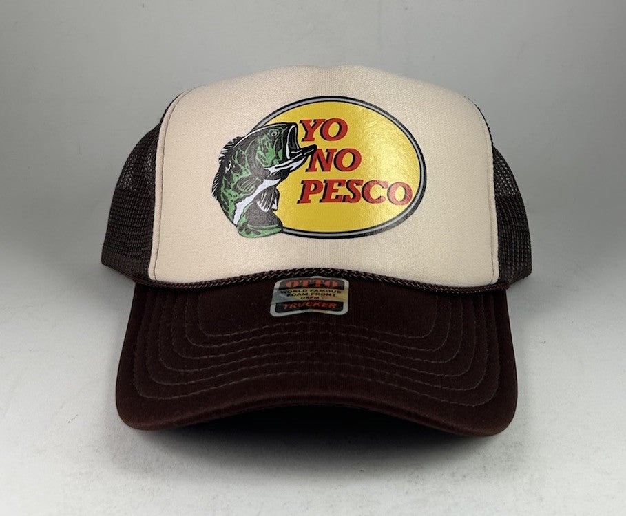 YO NO PESCO Trucker Hat/Snapback Cap, Brown/Beige Bass Fish OSFA NWT