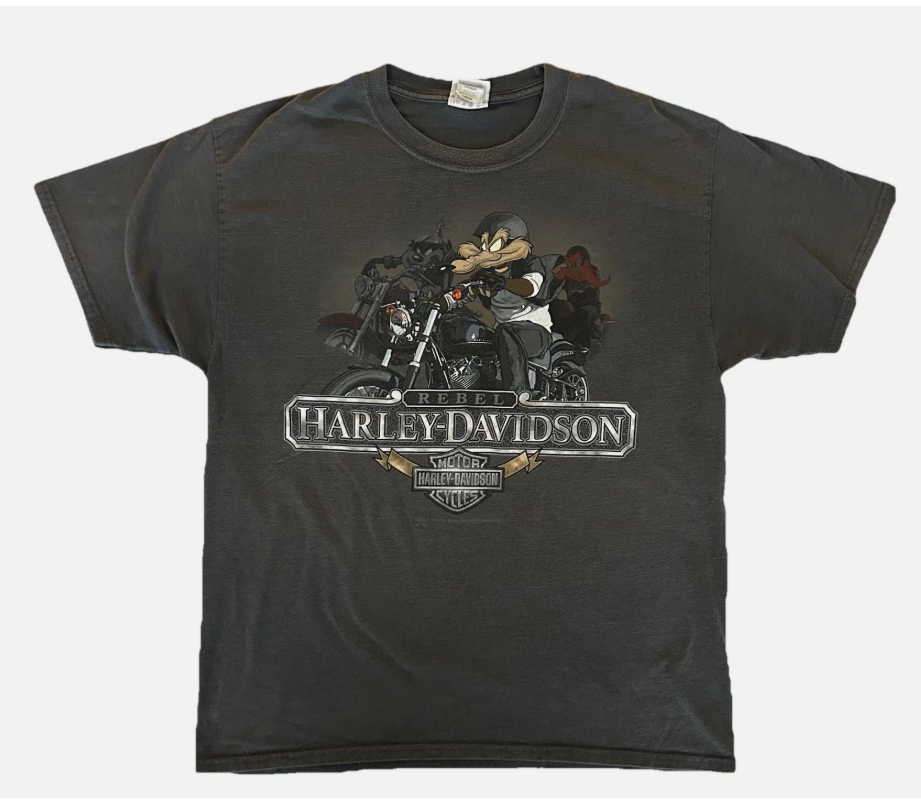 Harley Davidson Looney Tunes Vegas Black Hanes Beefy Double Sided T-Shirt Size L