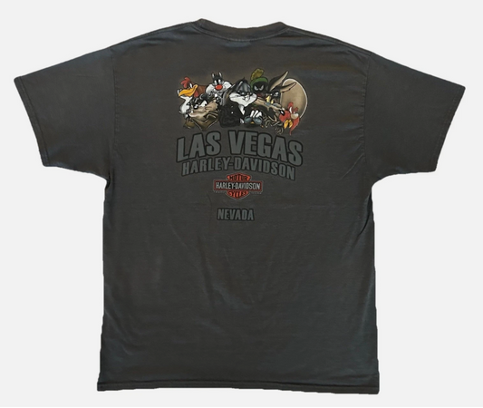 Harley Davidson Looney Tunes Vegas Black Hanes Beefy Double Sided T-Shirt Size L