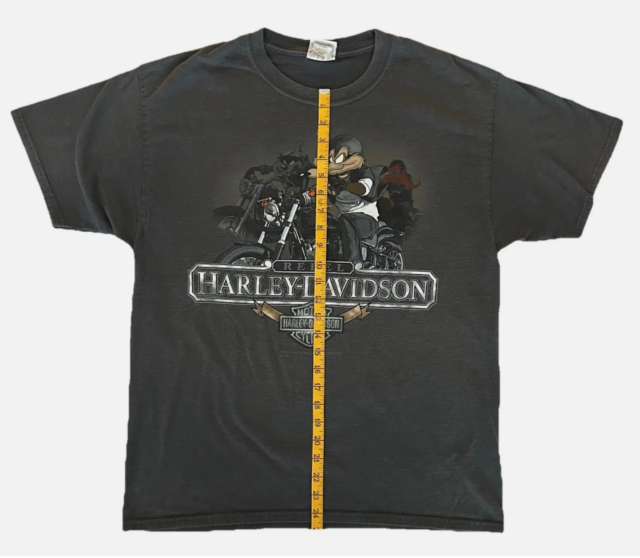 Harley Davidson Looney Tunes Vegas Black Hanes Beefy Double Sided T-Shirt Size L