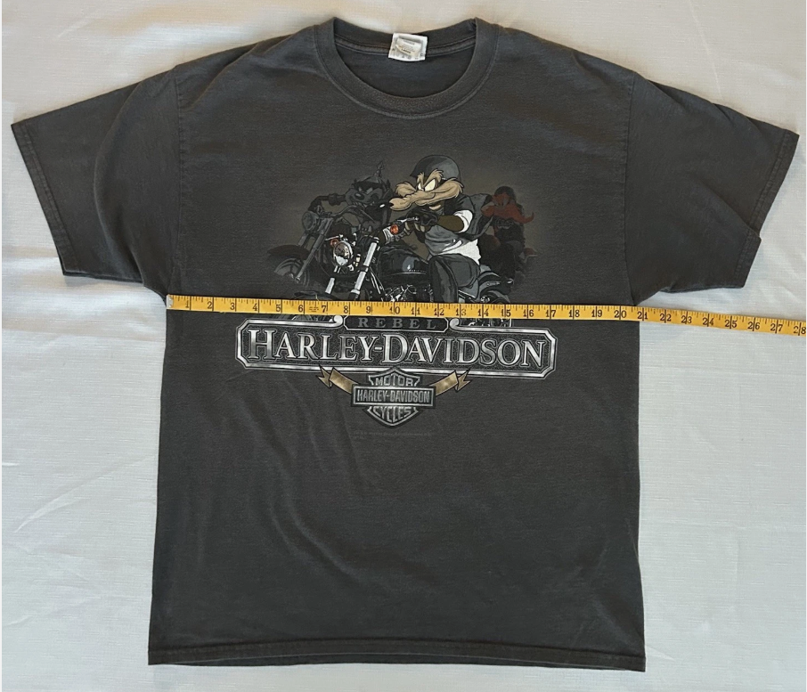 Harley Davidson Looney Tunes Vegas Black Hanes Beefy Double Sided T-Shirt Size L
