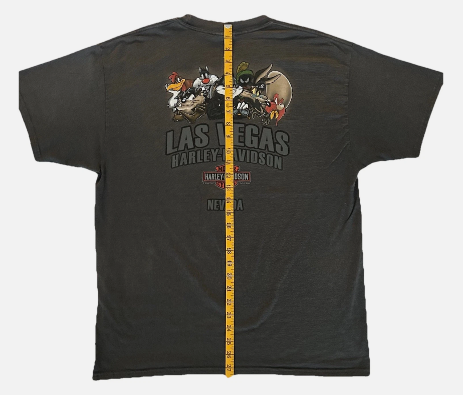 Harley Davidson Looney Tunes Vegas Black Hanes Beefy Double Sided T-Shirt Size L