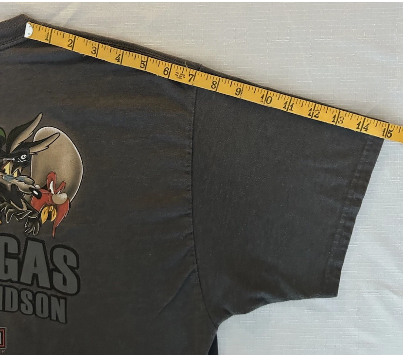 Harley Davidson Looney Tunes Vegas Black Hanes Beefy Double Sided T-Shirt Size L