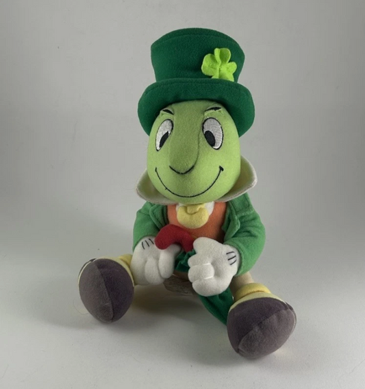 Vintage DISNEY Pinocchio Jiminy Cricket 8” Plush Toy St. Patrick’s Day