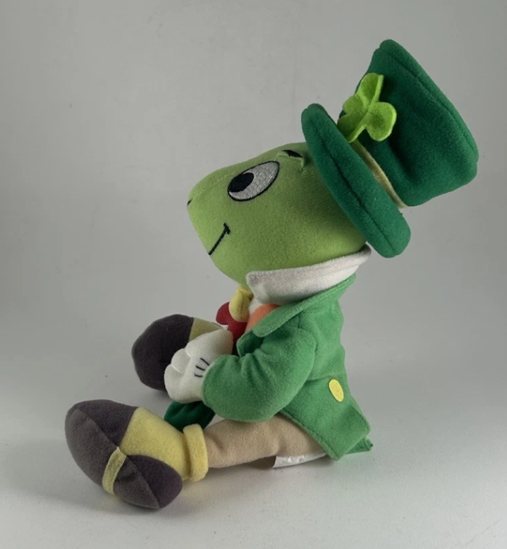 Vintage DISNEY Pinocchio Jiminy Cricket 8” Plush Toy St. Patrick’s Day