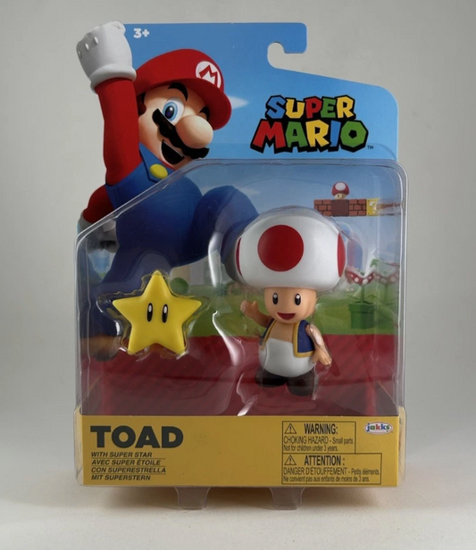 World of Nintendo Super Mario TOAD w/ STAR Action Figure Jakks MOC