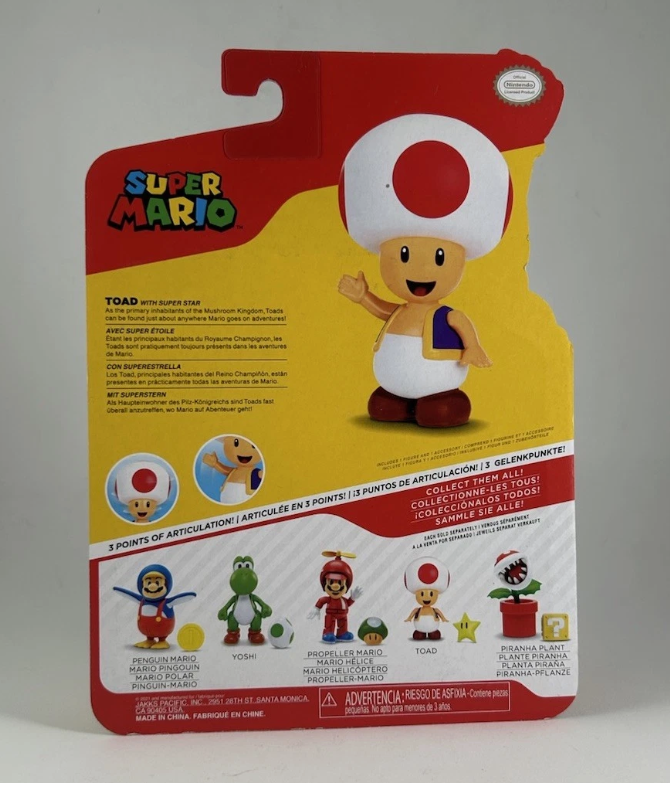 World of Nintendo Super Mario TOAD w/ STAR Action Figure Jakks MOC