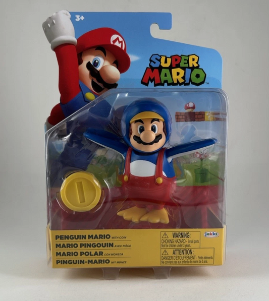 World of Nintendo Super Mario 4” PENGUIN MARIO w/ COIN Action Figure Jakks MOC