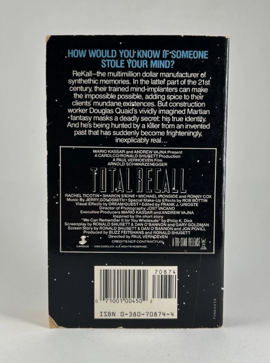 TOTAL RECALL by Piers Anthony 1990 Movie Tie-In Paperback Rare OOP HTF