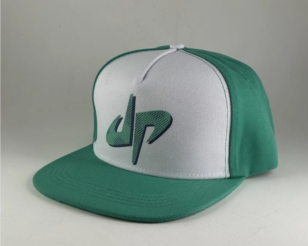Dude Perfect DP Promo Snapback Hat Cap Sports Logo Green White OSFA Adjustable