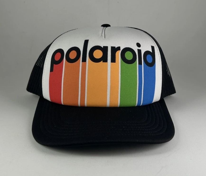 Polaroid Trucker Cap Snapback Puffy Color Spectrum Rainbow Black Mesh Hat NEW!